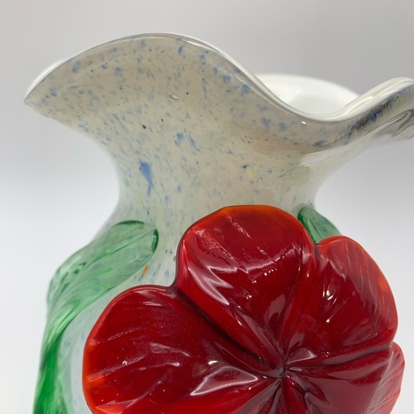 CELEBRATIONS Vtg. Handcrafted Seed Glass Speckled Vase 6” With 3-D Poppy Flower - Picture 9 of 12